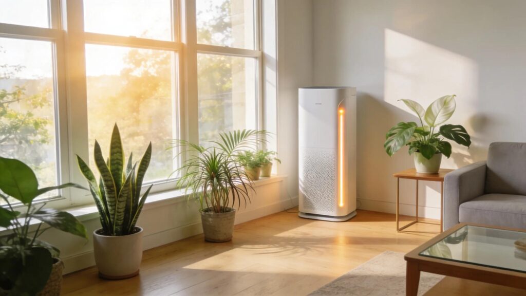 Fresh and airy living room illustrating indoor air quality principles